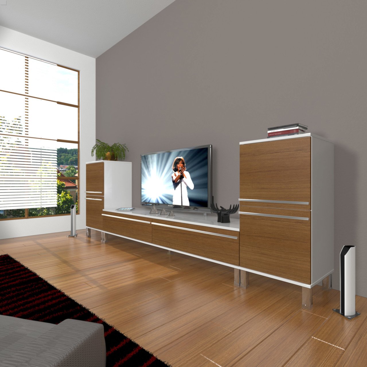 Decoraktiv Eko On2 Mdf Std Krom Ayaklı Tv Ünitesi Tv Sehpası Beyaz - Ceviz