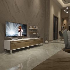 Decoraktiv Eko 4 Mdf Std Krom Ayaklı Tv Ünitesi Tv Sehpası Beyaz - Pera