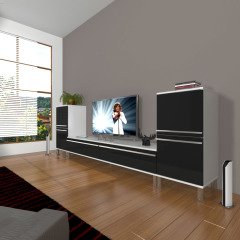 Decoraktiv Eko On2 Mdf Std Krom Ayaklı Tv Ünitesi Tv Sehpası Beyaz - Siyah
