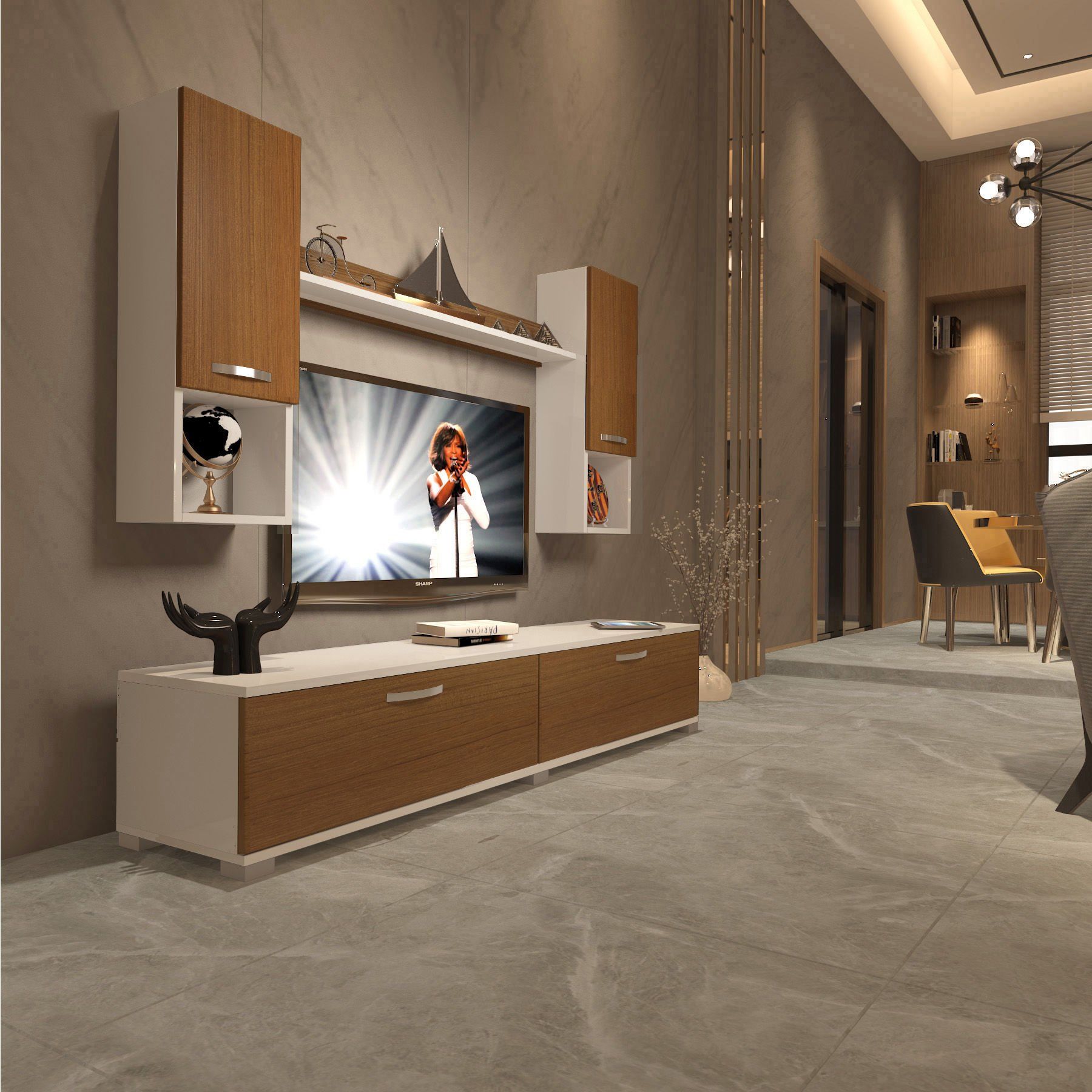 Decoraktiv Eko 5DA Slm Std Tv Ünitesi Tv Sehpası Beyaz - Ceviz