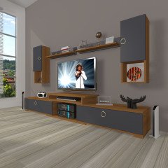 Decoraktiv Flex 5DA Mdf Gold Tv Ünitesi Tv Sehpası Ceviz - Antrasit