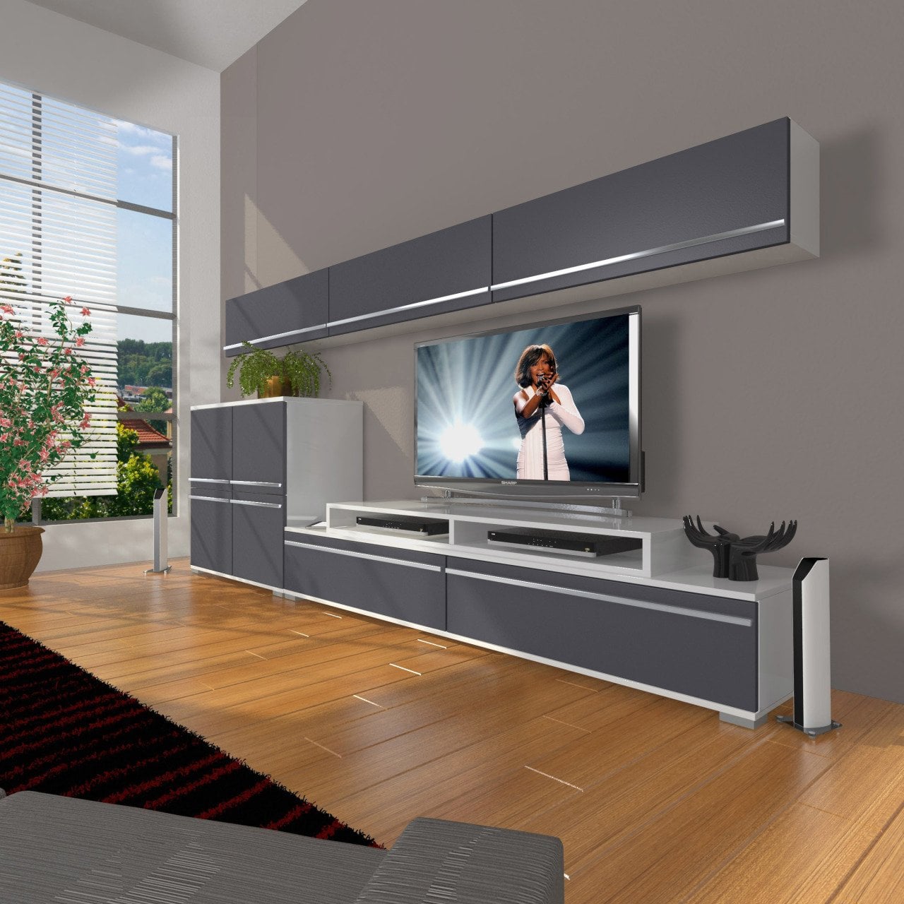 Decoraktiv Ekoflex 8 Mdf Tv Ünitesi Tv Sehpası Beyaz - Antrasit