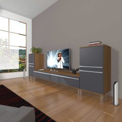 Decoraktiv Eko On2 Mdf Std Krom Ayaklı Tv Ünitesi Tv Sehpası Ceviz - Antrasit