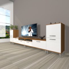 Decoraktiv Eko 9200 Slm Krom Ayaklı Tv Ünitesi Tv Sehpası Ceviz - Beyaz