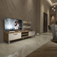 Decoraktiv Eko 4 Mdf Dvd Krom Ayaklı Tv Ünitesi Tv Sehpası Pera - Beyaz