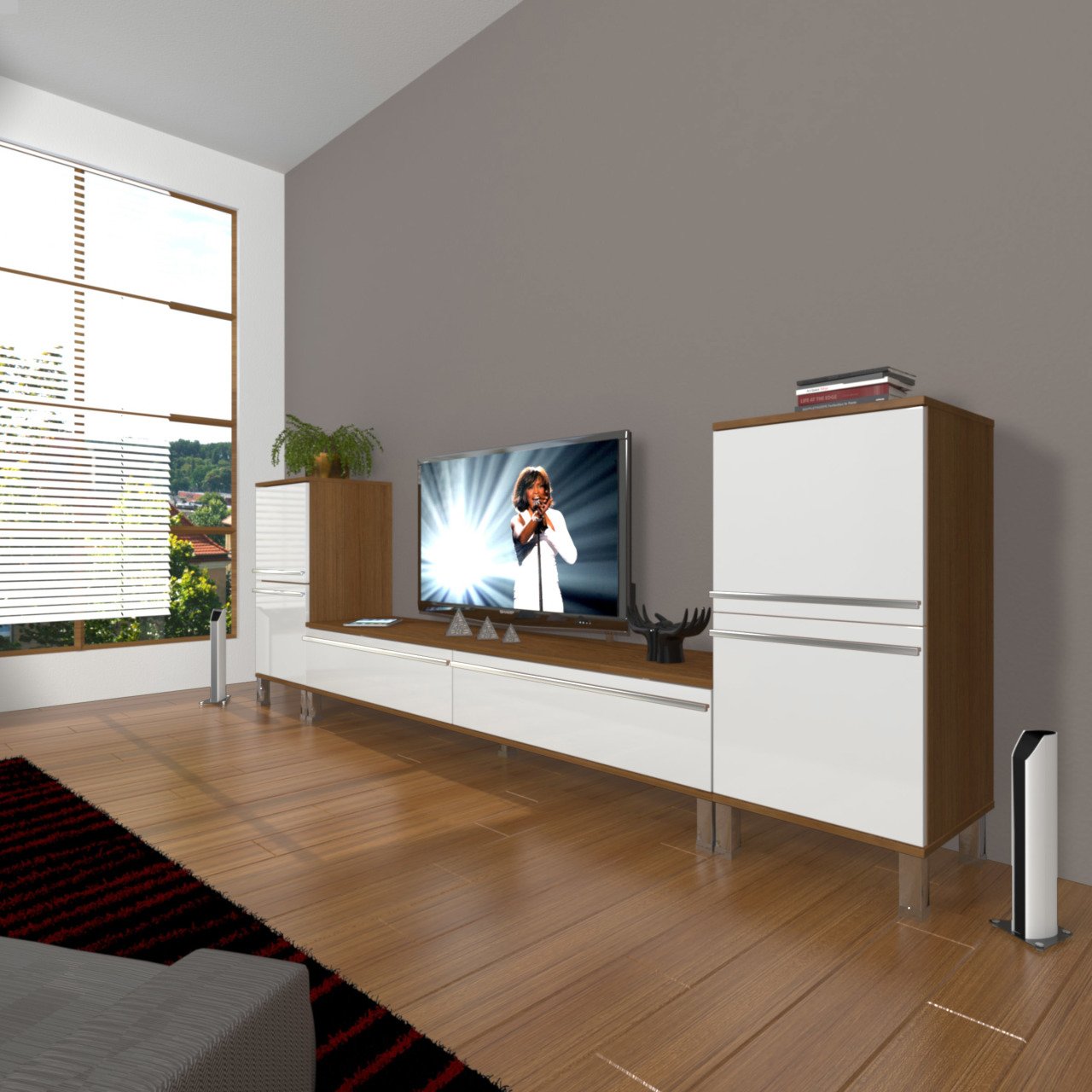 Decoraktiv Eko On2 Mdf Std Krom Ayaklı Tv Ünitesi Tv Sehpası Ceviz - Beyaz