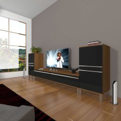 Decoraktiv Eko On2 Mdf Std Krom Ayaklı Tv Ünitesi Tv Sehpası Ceviz - Siyah