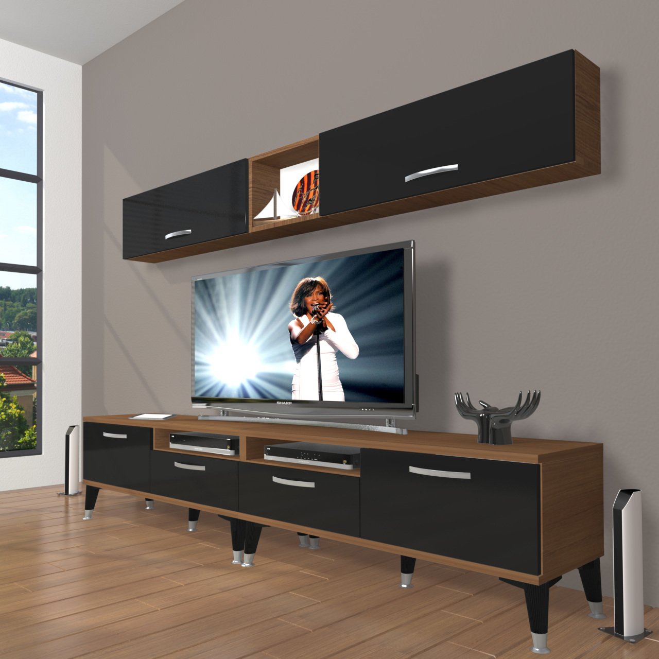 Decoraktiv Eko 5200 Mdf Silver Tv Ünitesi Tv Sehpası Ceviz - Siyah