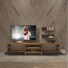 Decoraktiv Eko 4 Mdf Dvd Krom Ayaklı Tv Ünitesi Tv Sehpası Pera - Siyah Mermer