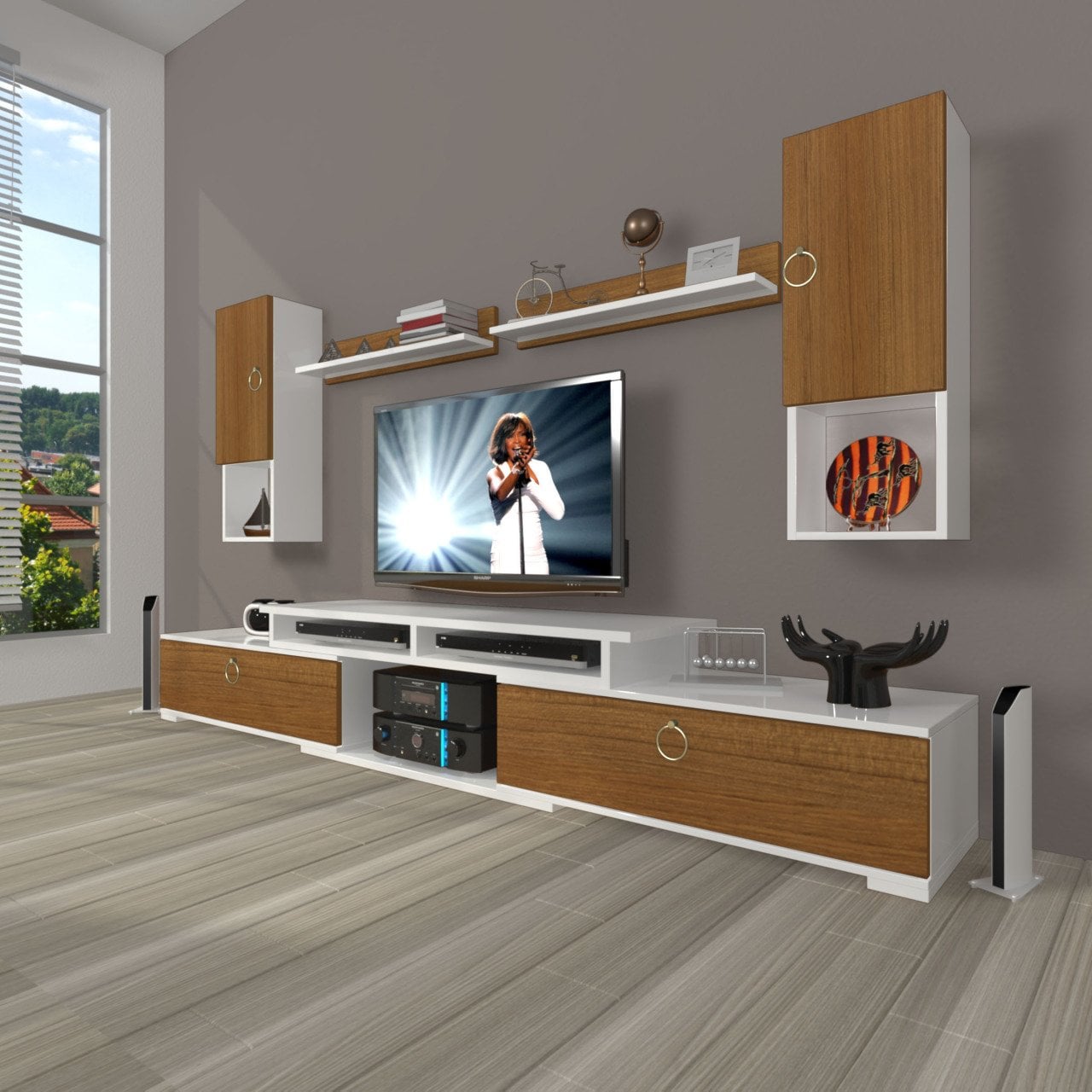 Decoraktiv Flex 5DA130 Mdf Gold Tv Ünitesi Tv Sehpası Beyaz - Ceviz