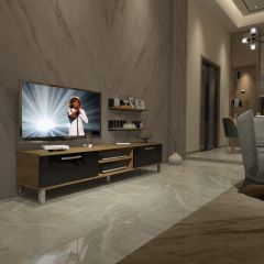 Decoraktiv Eko 4 Mdf Dvd Krom Ayaklı Tv Ünitesi Tv Sehpası Pera - Siyah