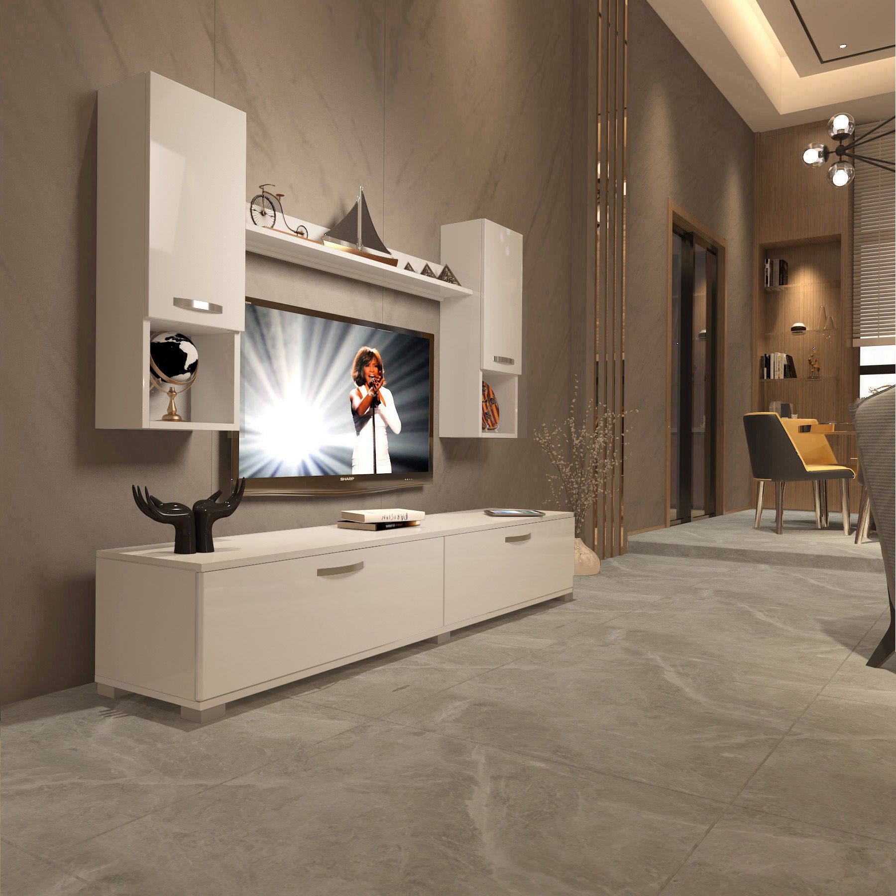 Decoraktiv Eko 5DA Slm Std Tv Ünitesi Tv Sehpası Parlak Beyaz