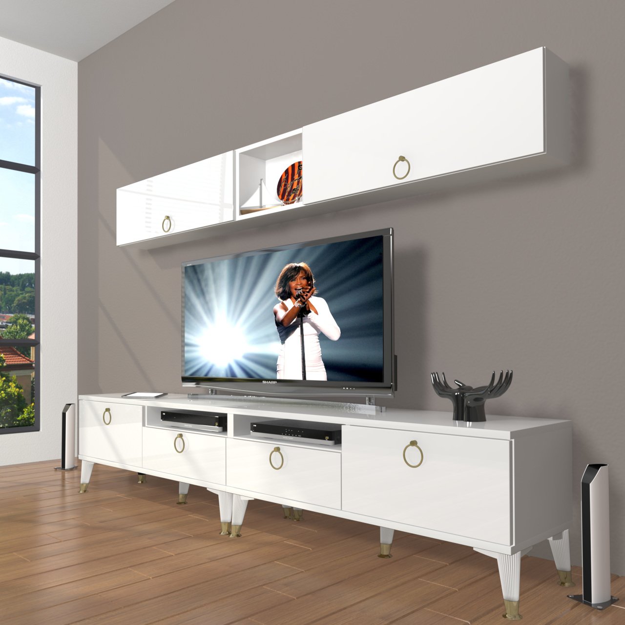 Decoraktiv Eko 5200 Mdf Gold Tv Ünitesi Tv Sehpası Parlak Beyaz