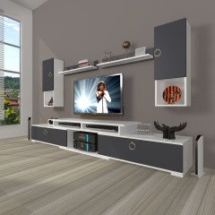 Decoraktiv Flex 5DA130 Mdf Gold Tv Ünitesi Tv Sehpası Beyaz - Antrasit