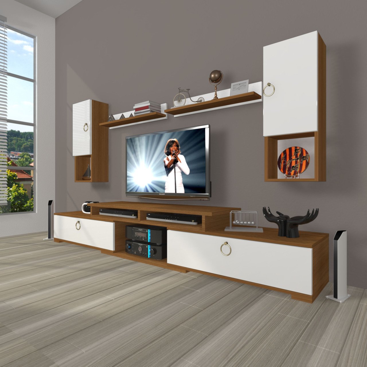 Decoraktiv Flex 5DA130 Mdf Gold Tv Ünitesi Tv Sehpası Ceviz - Beyaz
