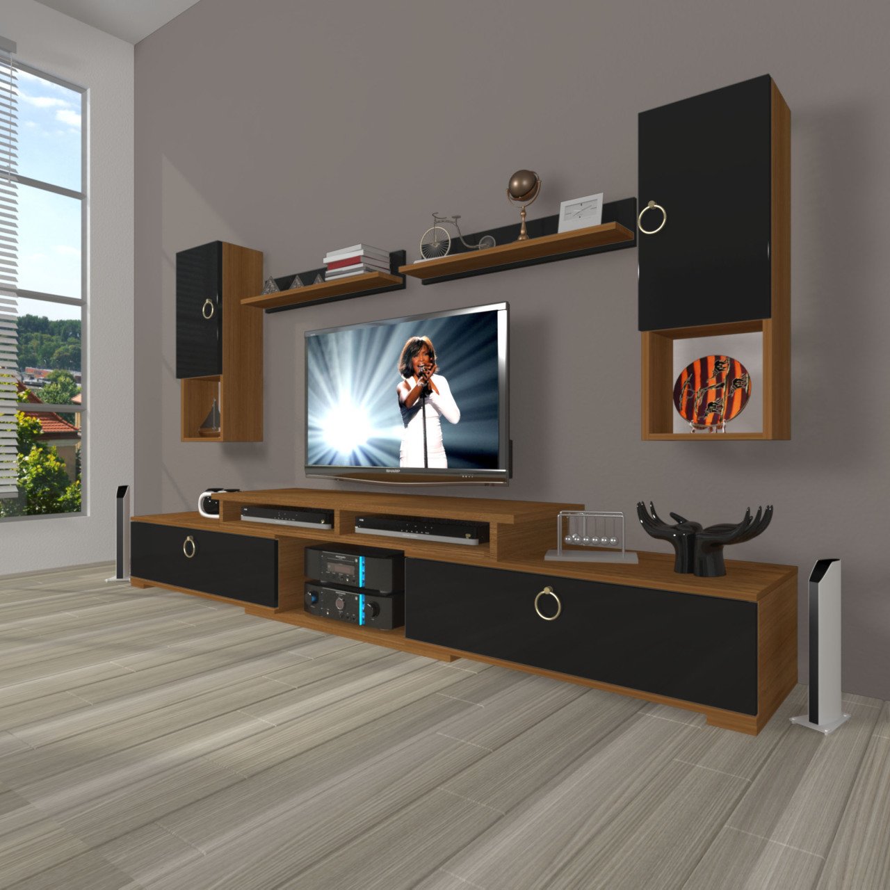 Decoraktiv Flex 5DA130 Mdf Gold Tv Ünitesi Tv Sehpası Ceviz - Siyah