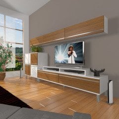 Decoraktiv Ekoflex 8 Mdf Krom Ayaklı Tv Ünitesi Tv Sehpası Beyaz - Ceviz