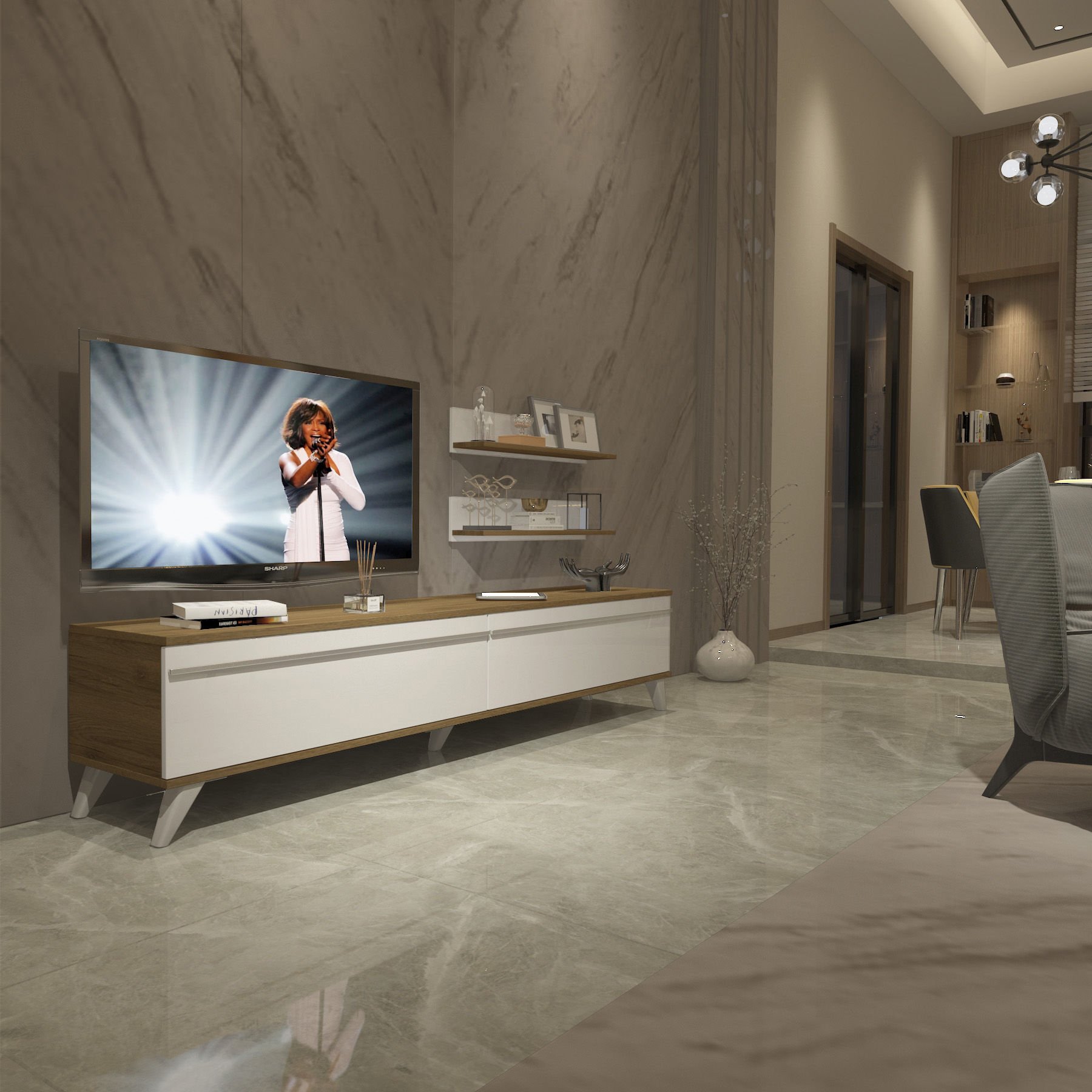 Decoraktiv Eko 4 Mdf Std Retro Tv Ünitesi Tv Sehpası Pera - Beyaz