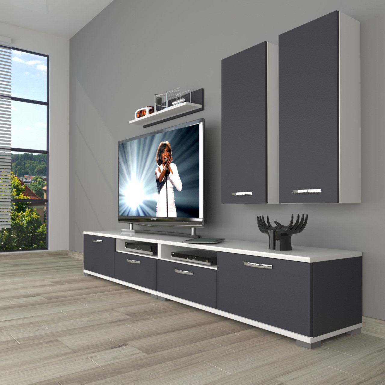 Decoraktiv Eko 5200D Mdf Tv Ünitesi Tv Sehpası Beyaz - Antrasit