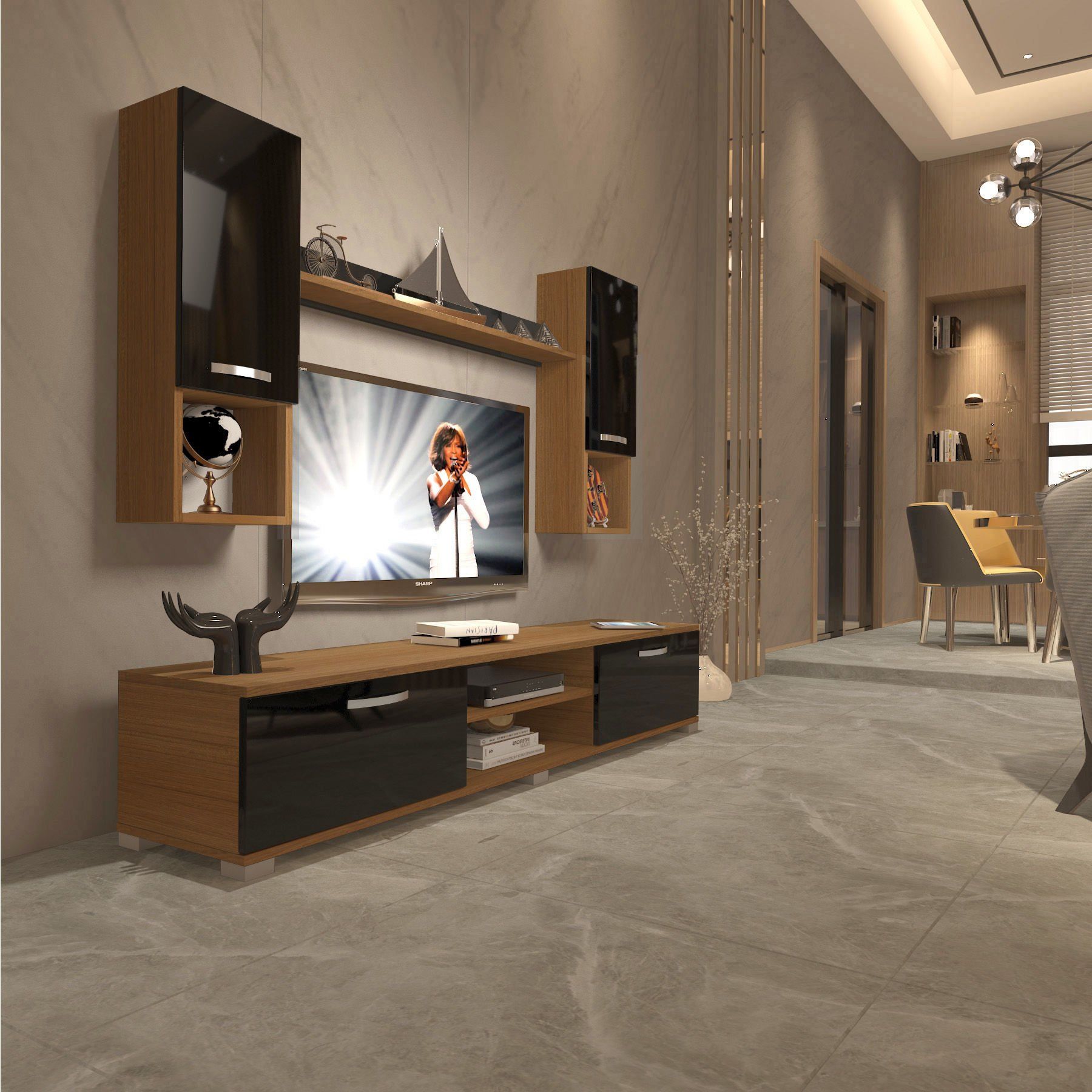 Decoraktiv Eko 5DA Slm Dvd Tv Ünitesi Tv Sehpası Ceviz - Siyah
