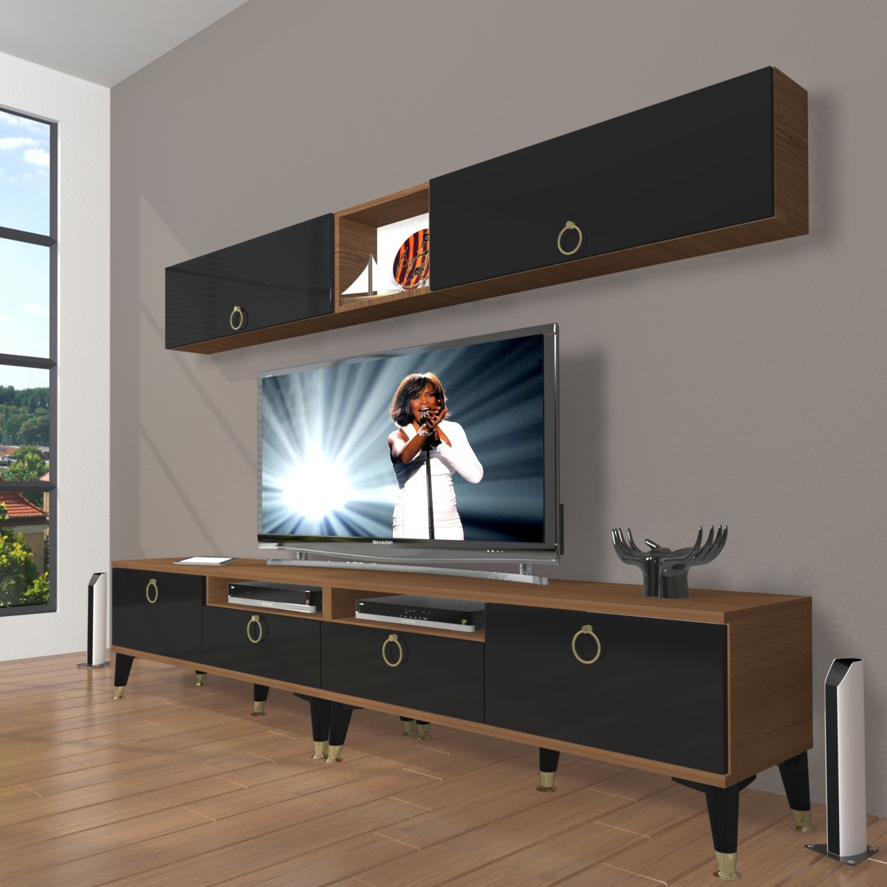 Decoraktiv Eko 5200 Mdf Gold Tv Ünitesi Tv Sehpası Ceviz - Siyah