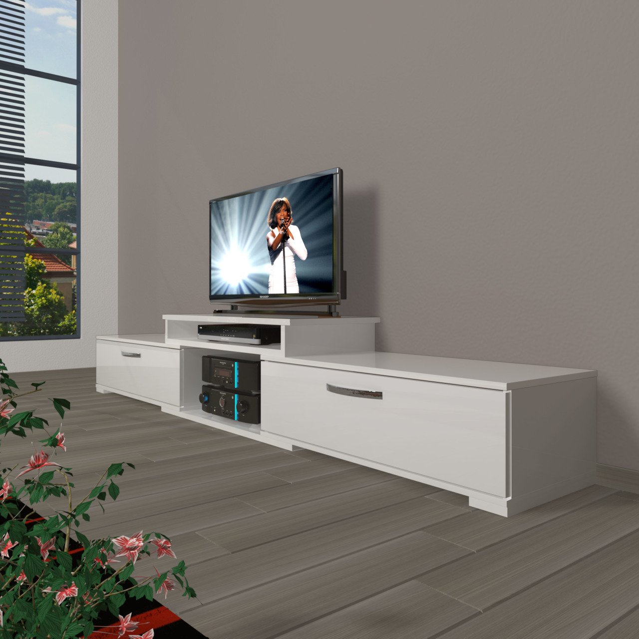 Decoraktiv Flex 4 Slm Tv Ünitesi Tv Sehpası Parlak Beyaz