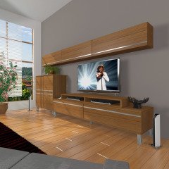 Decoraktiv Ekoflex 8 Mdf Krom Ayaklı Tv Ünitesi Tv Sehpası Ceviz