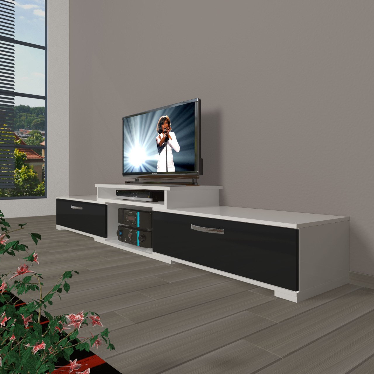 Decoraktiv Flex 4 Slm Tv Ünitesi Tv Sehpası Beyaz - Siyah