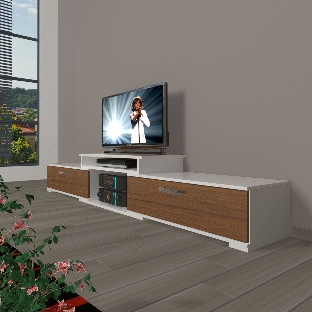 Decoraktiv Flex 4 Slm Tv Ünitesi Tv Sehpası Beyaz - Ceviz