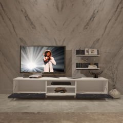 Decoraktiv Eko 4 Mdf Dvd Retro Tv Ünitesi Tv Sehpası Beyaz - Siyah Mermer