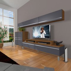 Decoraktiv Ekoflex 8 Mdf Krom Ayaklı Tv Ünitesi Tv Sehpası Ceviz - Antrasit