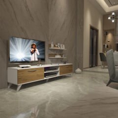 Decoraktiv Eko 4 Mdf Dvd Retro Tv Ünitesi Tv Sehpası Beyaz - Pera