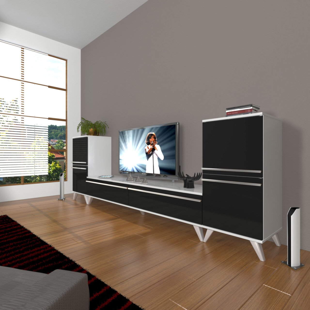 Decoraktiv Eko On2 Mdf Std Retro Tv Ünitesi Tv Sehpası Beyaz - Siyah