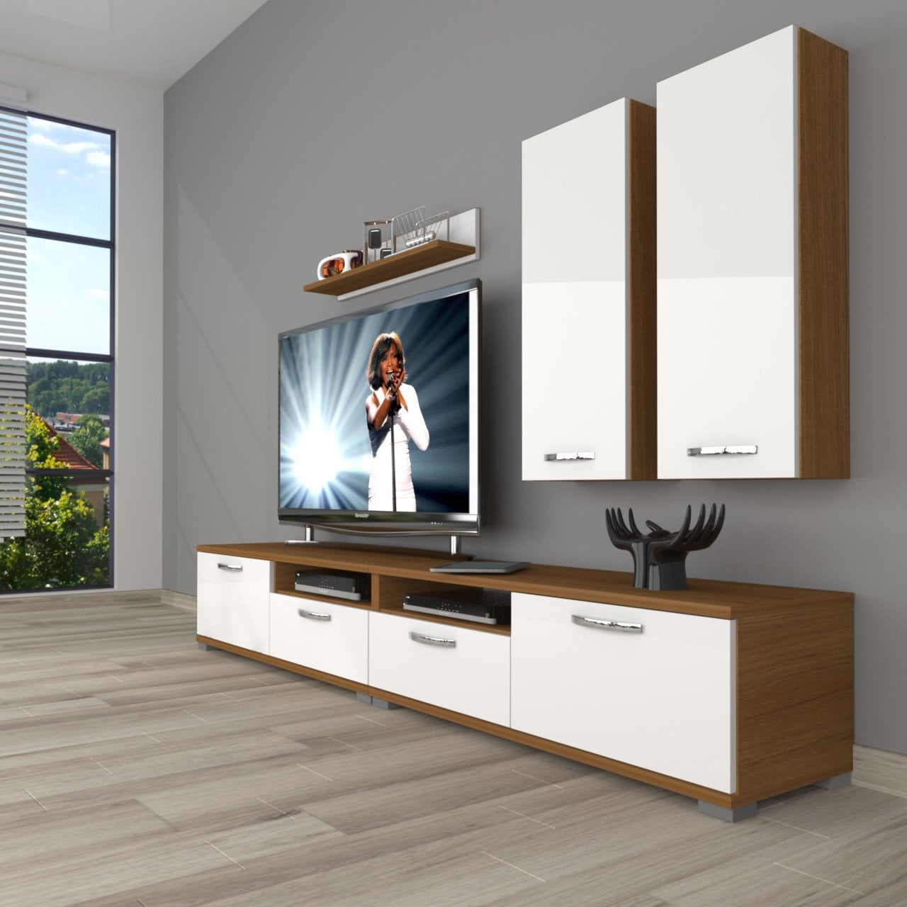 Decoraktiv Eko 5200D Mdf Tv Ünitesi Tv Sehpası Ceviz - Beyaz