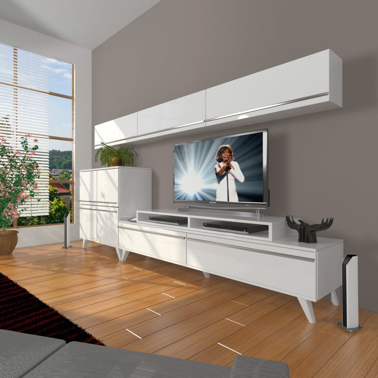 Decoraktiv Ekoflex 8 Mdf Retro Tv Ünitesi Tv Sehpası Parlak Beyaz