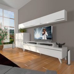 Decoraktiv Ekoflex 8 Mdf Retro Tv Ünitesi Tv Sehpası Parlak Beyaz