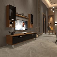 Decoraktiv Eko 5DA Slm Std Krom Ayaklı Tv Ünitesi Tv Sehpası Ceviz - Siyah