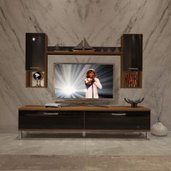 Decoraktiv Eko 5DA Slm Std Krom Ayaklı Tv Ünitesi Tv Sehpası Ceviz - Siyah