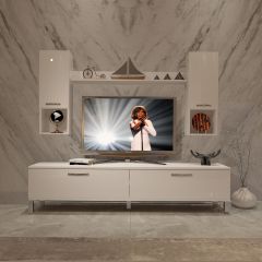 Decoraktiv Eko 5DA Slm Std Krom Ayaklı Tv Ünitesi Tv Sehpası Parlak Beyaz