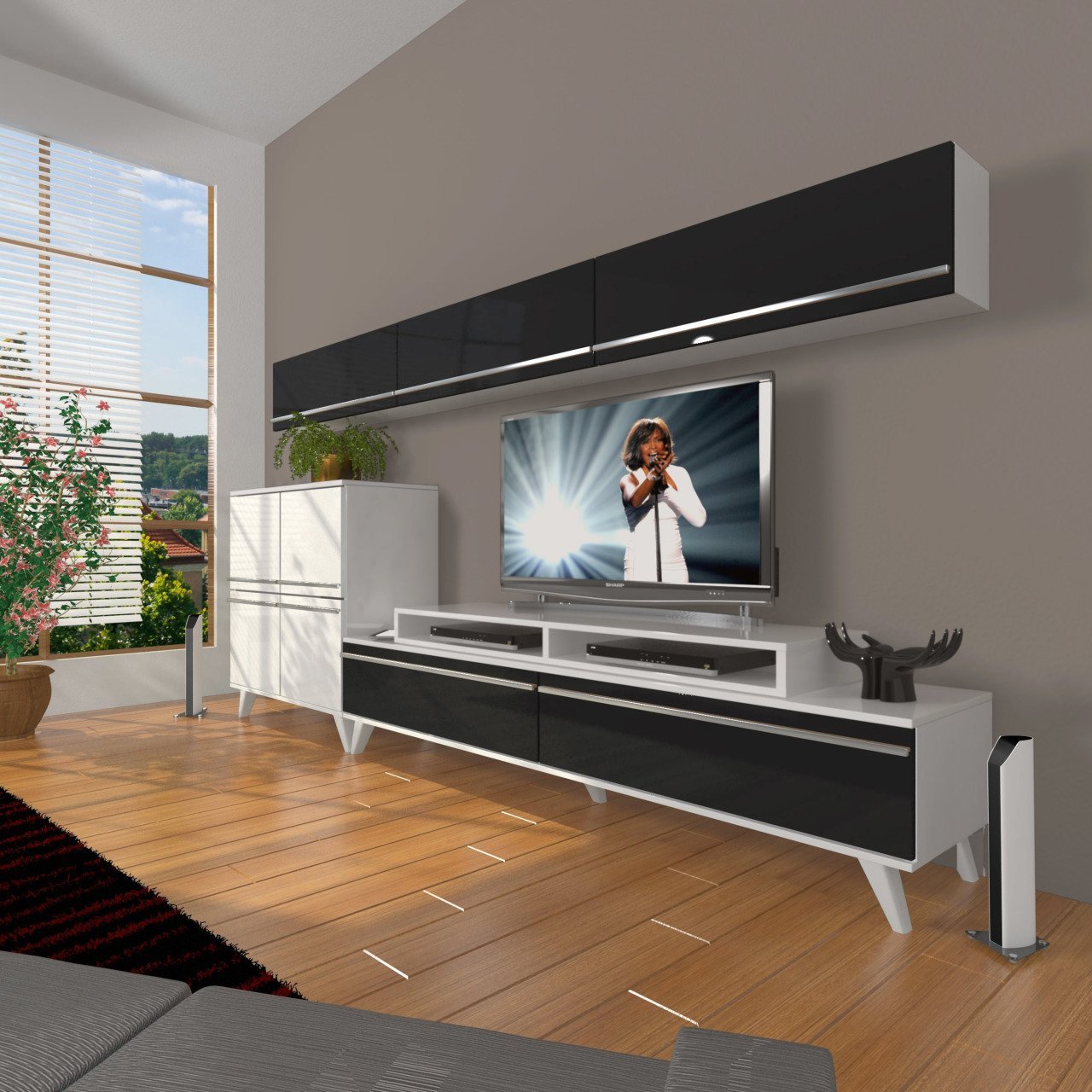 Decoraktiv Ekoflex 8 Mdf Retro Tv Ünitesi Tv Sehpası Beyaz - Siyah