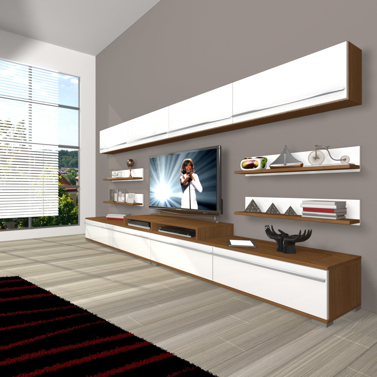 Decoraktiv Ekoflex 360Y Mdf Tv Ünitesi Tv Sehpası Ceviz - Beyaz