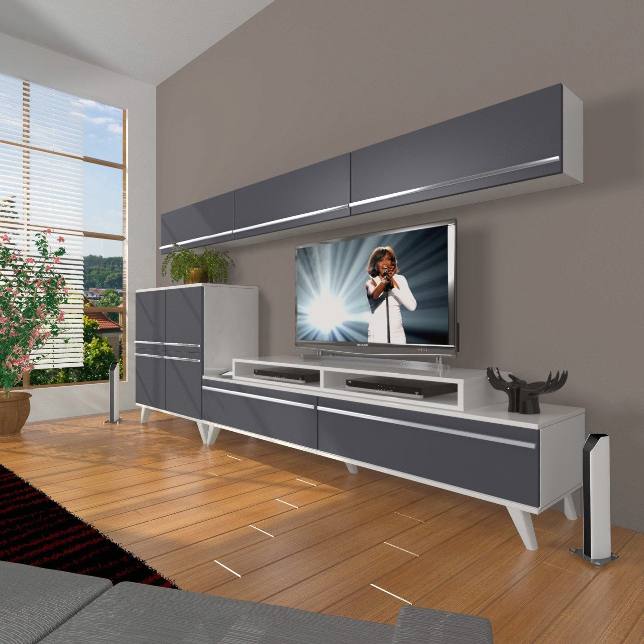 Decoraktiv Ekoflex 8 Mdf Retro Tv Ünitesi Tv Sehpası Beyaz - Antrasit