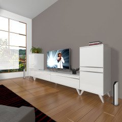 Decoraktiv Eko On2 Mdf Std Retro Tv Ünitesi Tv Sehpası Parlak Beyaz