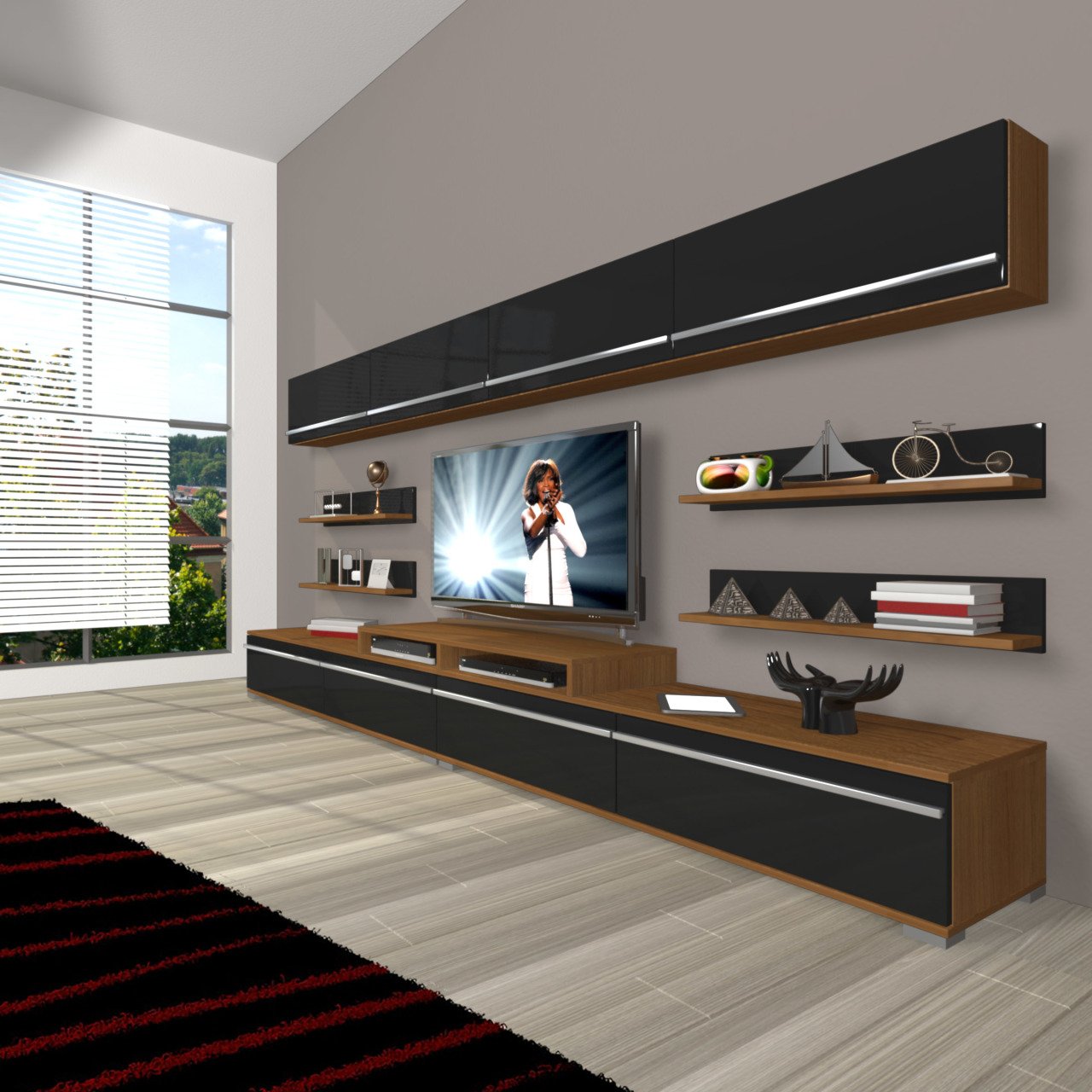 Decoraktiv Ekoflex 360Y Mdf Tv Ünitesi Tv Sehpası Ceviz - Siyah
