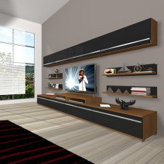 Decoraktiv Ekoflex 360Y Mdf Tv Ünitesi Tv Sehpası Ceviz - Siyah