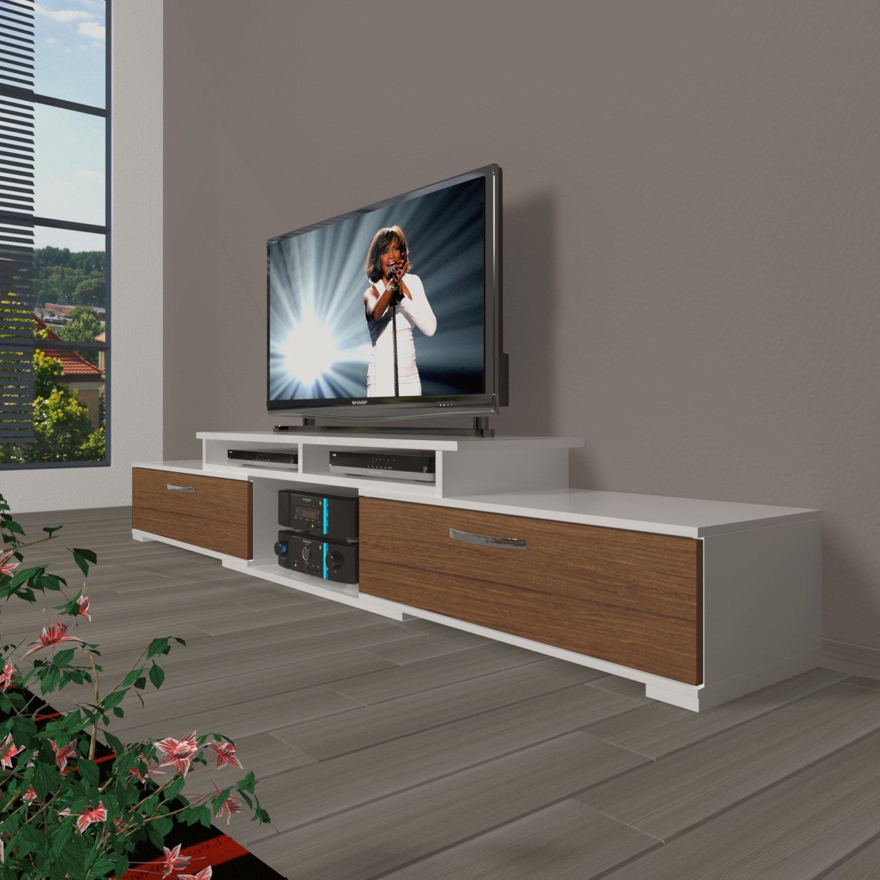 Decoraktiv Flex 130 Slm Tv Ünitesi Tv Sehpası Beyaz - Ceviz