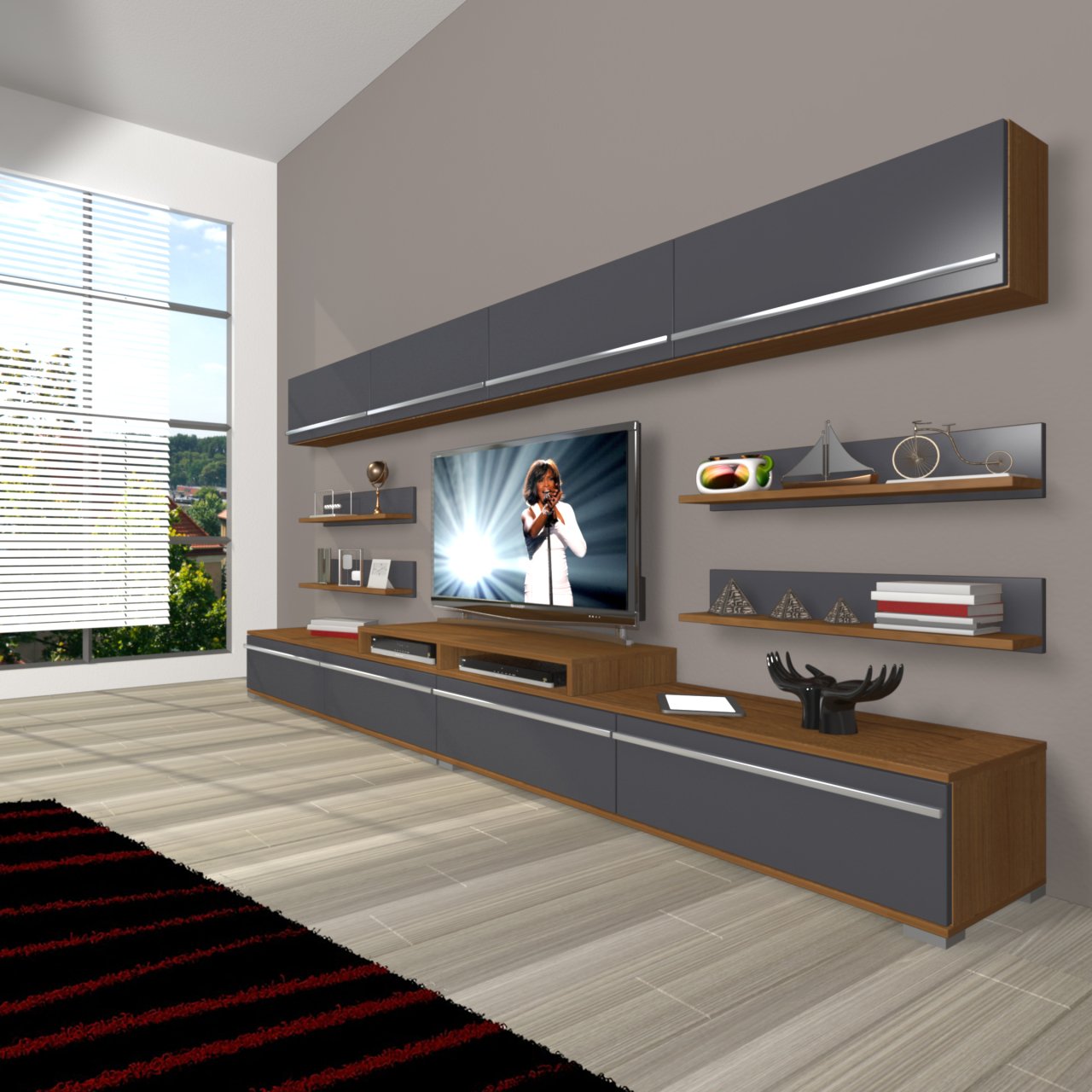 Decoraktiv Ekoflex 360Y Mdf Tv Ünitesi Tv Sehpası Ceviz - Antrasit