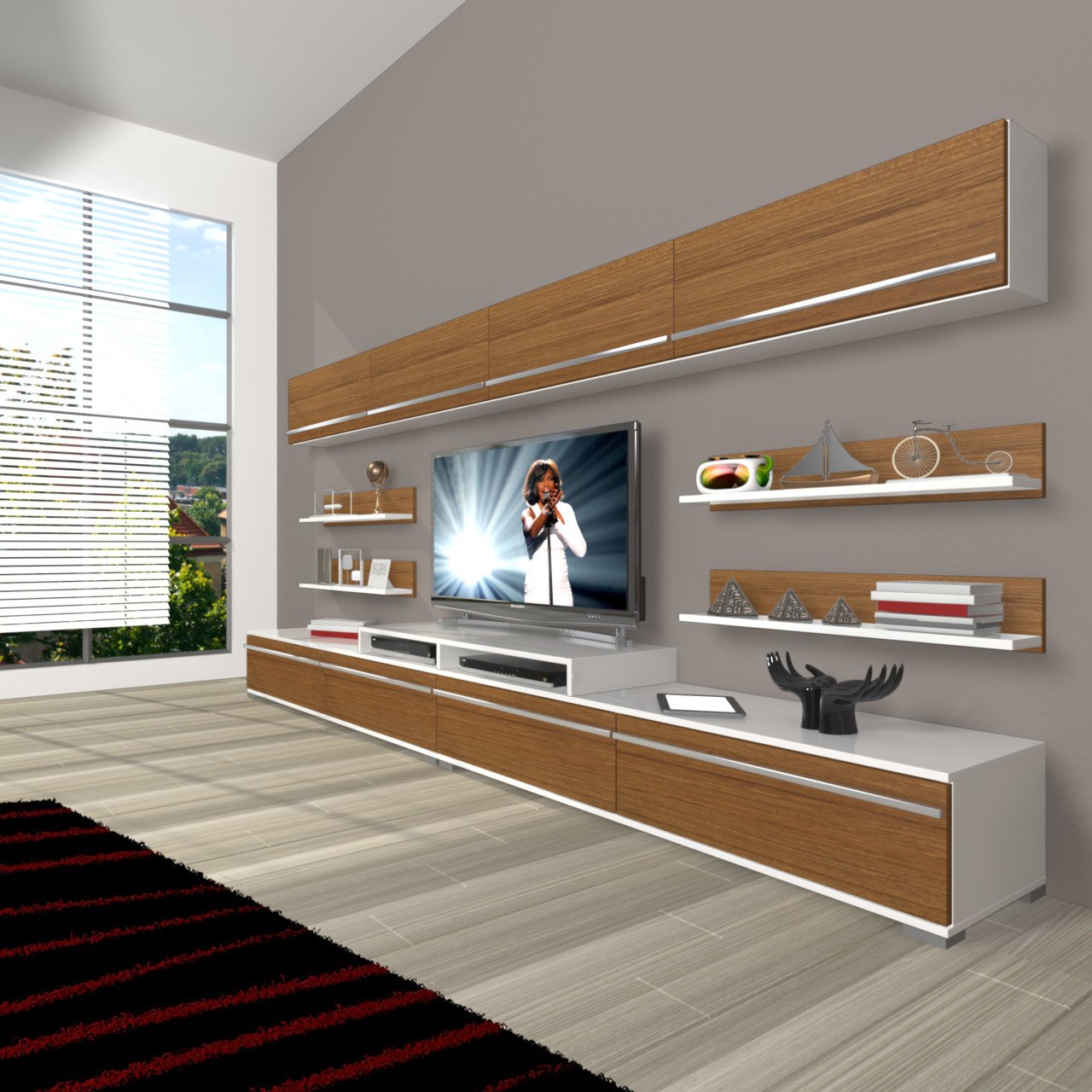 Decoraktiv Ekoflex 360Y Mdf Tv Ünitesi Tv Sehpası Beyaz - Ceviz