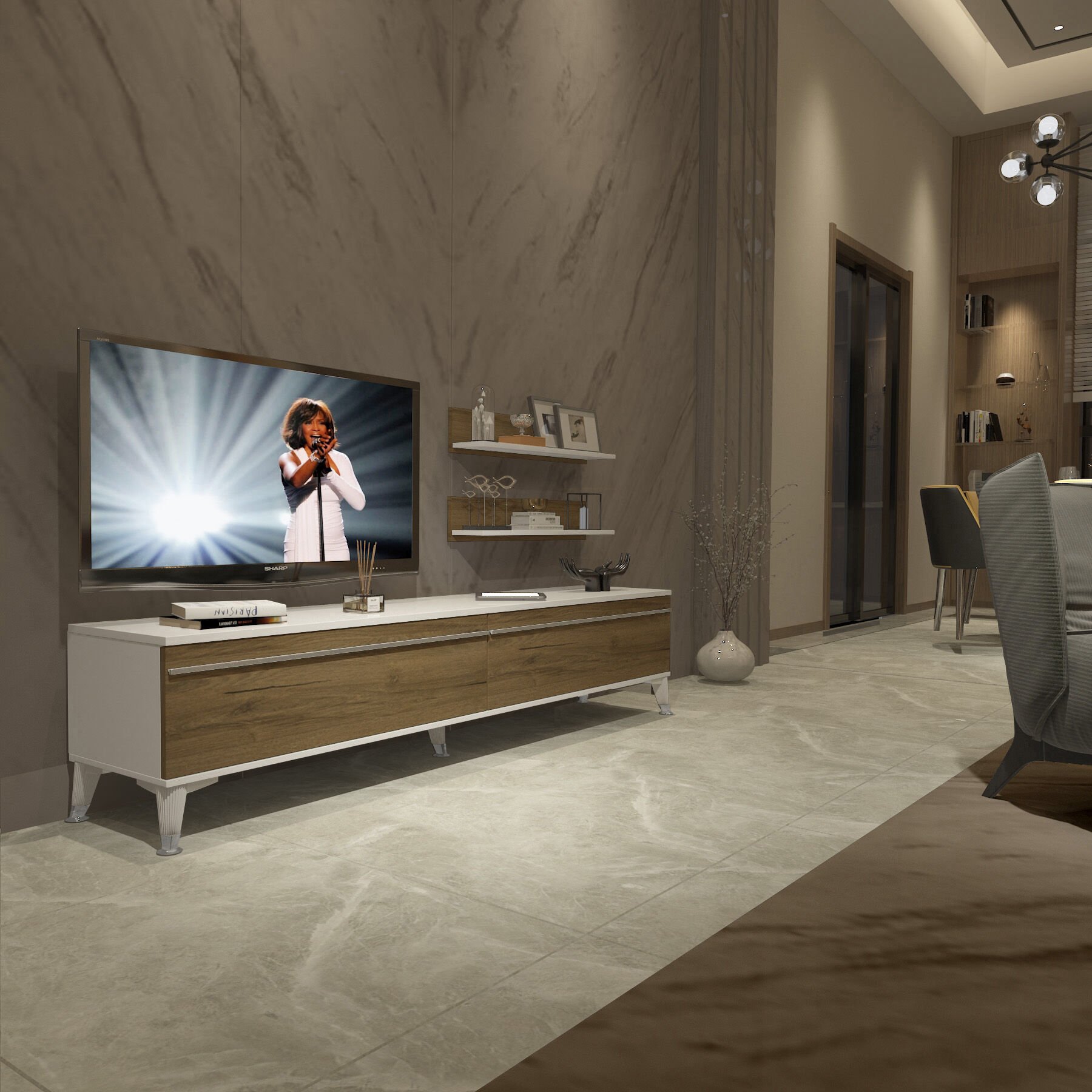Decoraktiv Eko 4 Mdf Std Silver Tv Ünitesi Tv Sehpası Beyaz - Pera