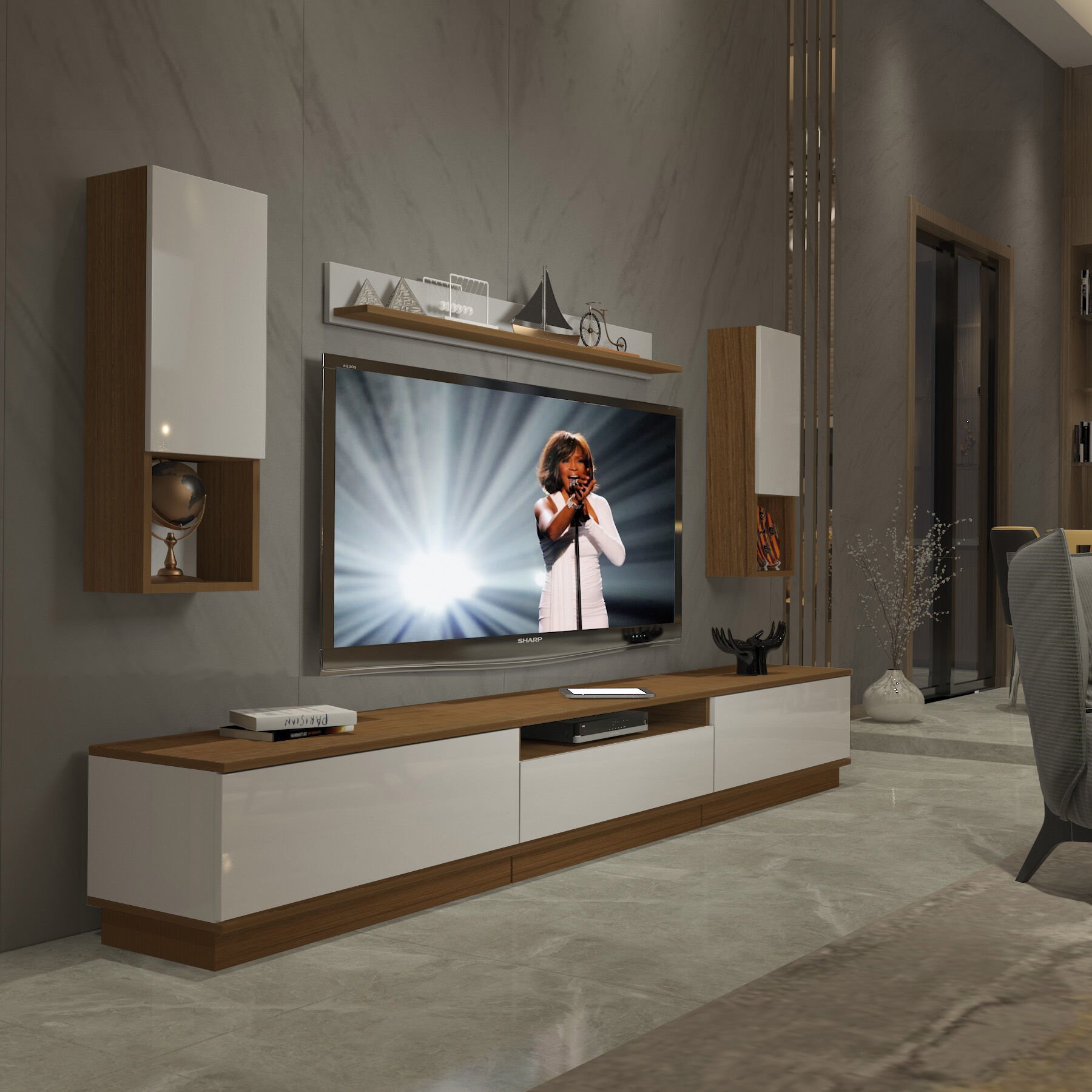 Decoraktiv Trendstyle 270DAS Mdf Tv Ünitesi Tv Sehpası Ceviz - Beyaz